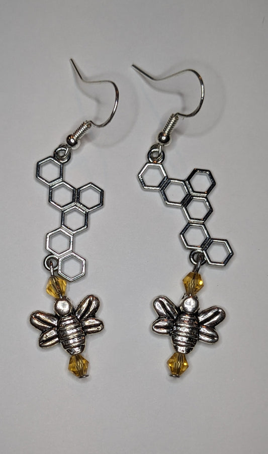 Bee & Honeycomb Dangle Earrings
