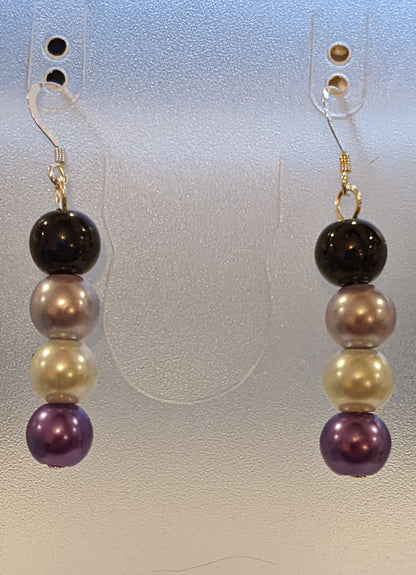 Beaded Dangle Earrings Beaded Earrings Dragon & Wolf Designs Black, grey, white, purple  