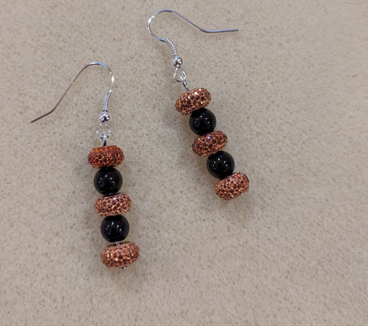 Black and Orange Sparkly Dangle Earrings
