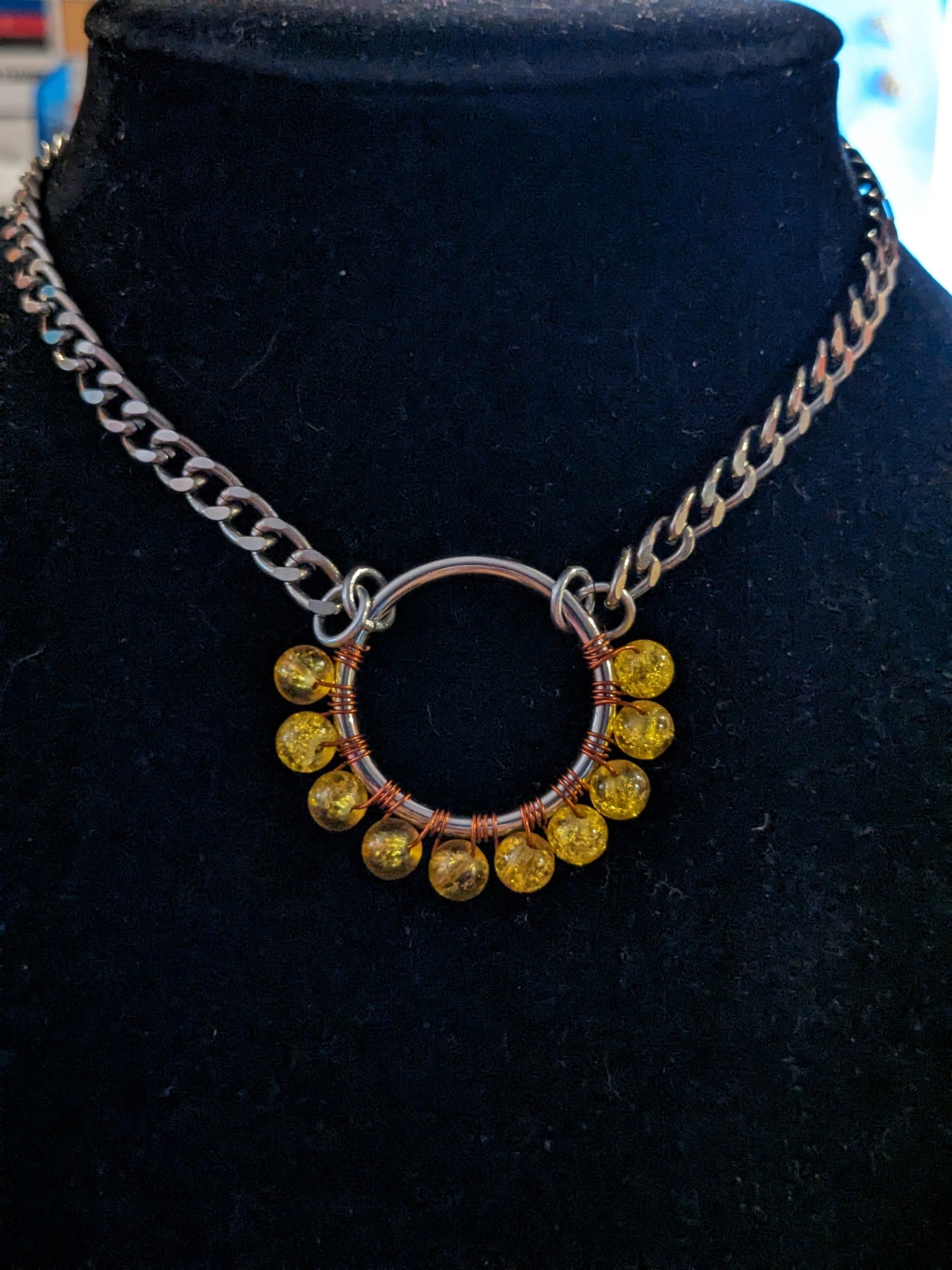 Sunset--Wire Wrapped Beaded Circular Focal Choker