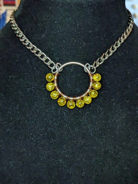 Sunset--Wire Wrapped Beaded Circular Focal Choker