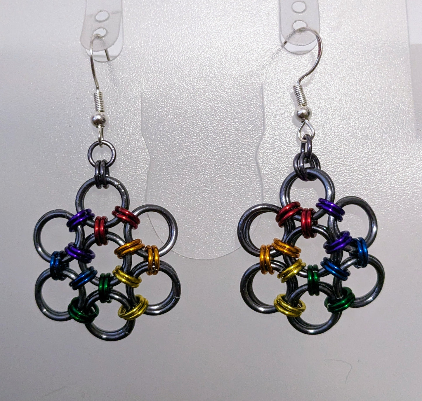 Chainmail flower pride earrings