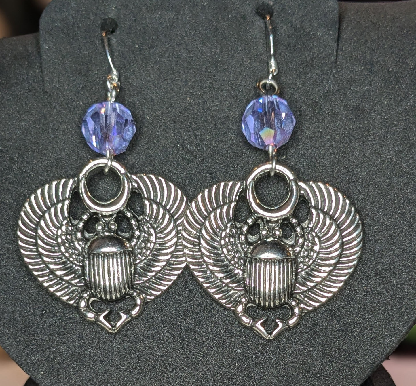 Ornate Scarab and Crystal Earrings