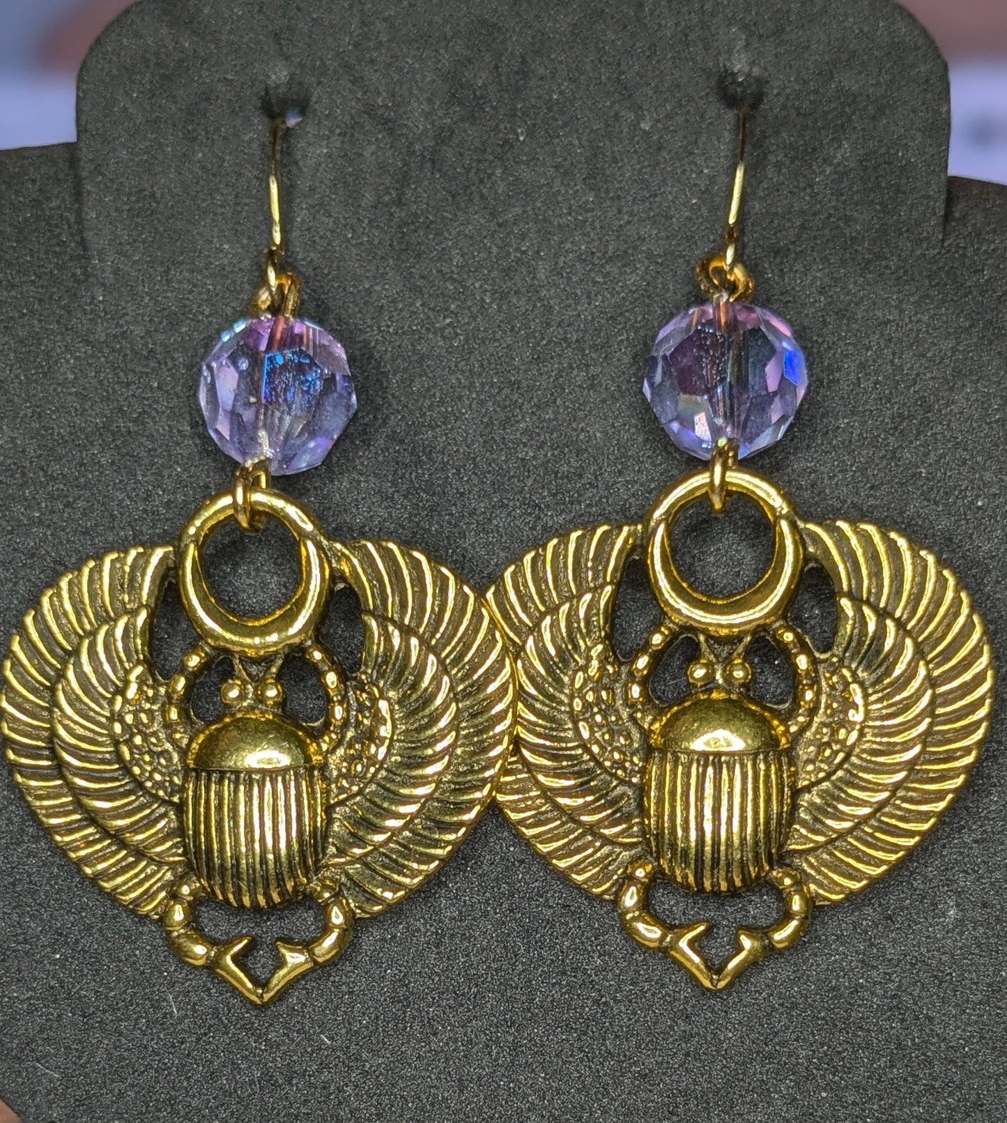 Ornate Scarab and Crystal Earrings