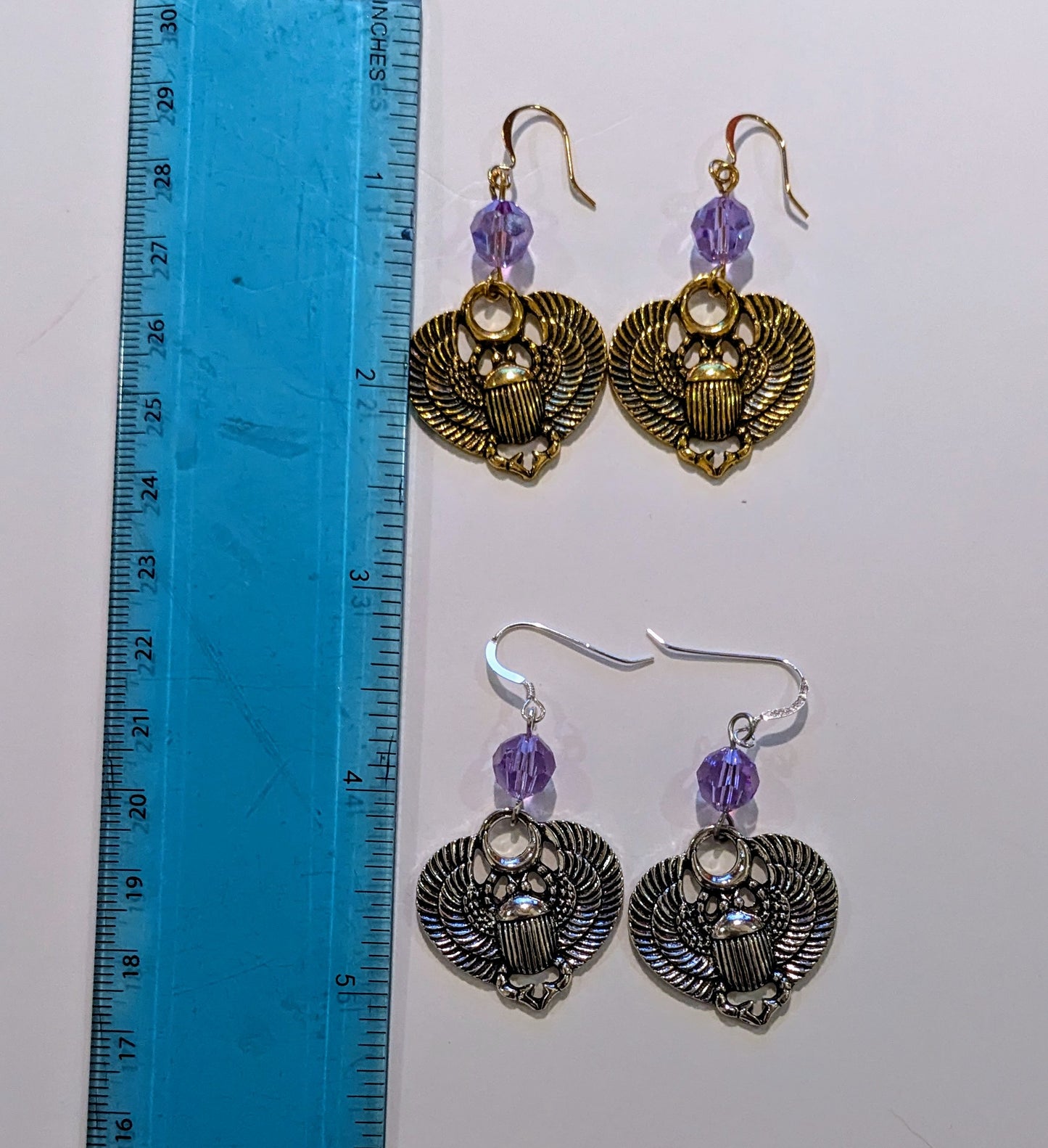 Ornate Scarab and Crystal Earrings