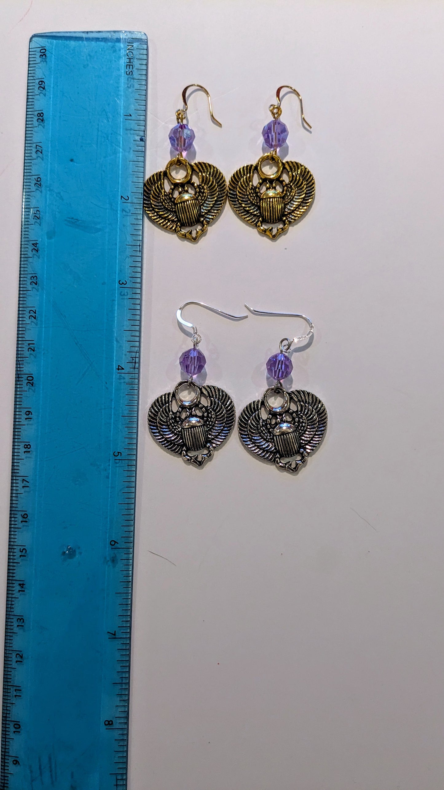 Ornate Scarab and Crystal Earrings