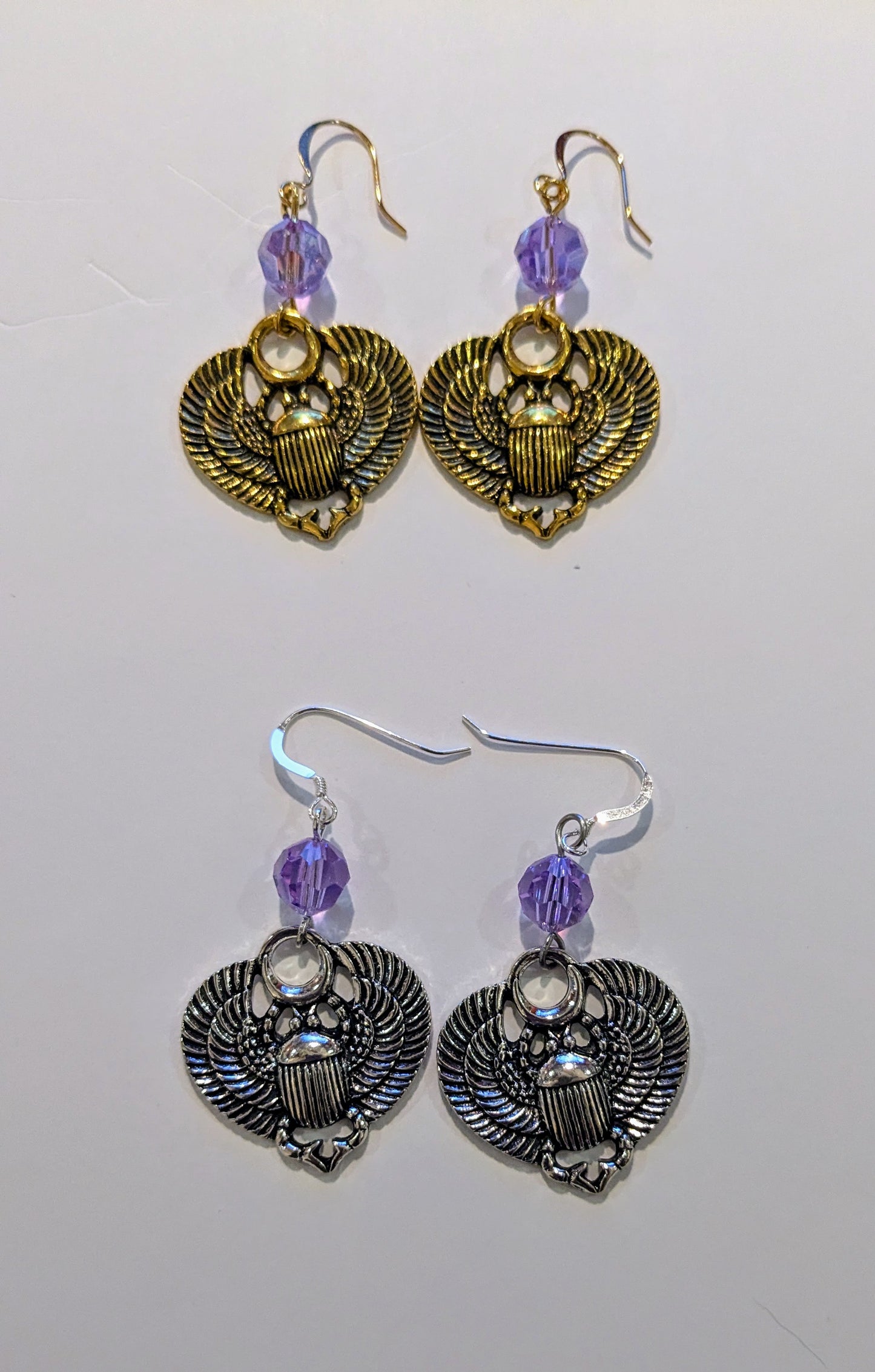 Ornate Scarab and Crystal Earrings