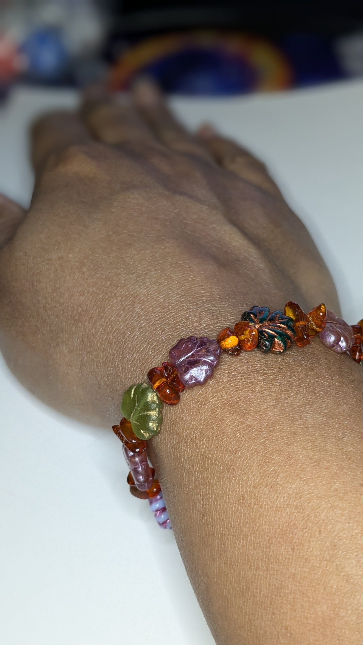 Autumn Colors -- Czech Glass Pressed Leaf Bracelet