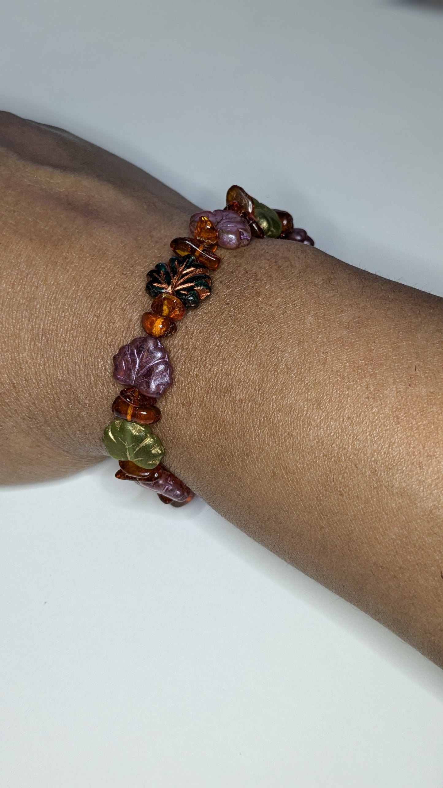 Autumn Colors -- Czech Glass Pressed Leaf Bracelet