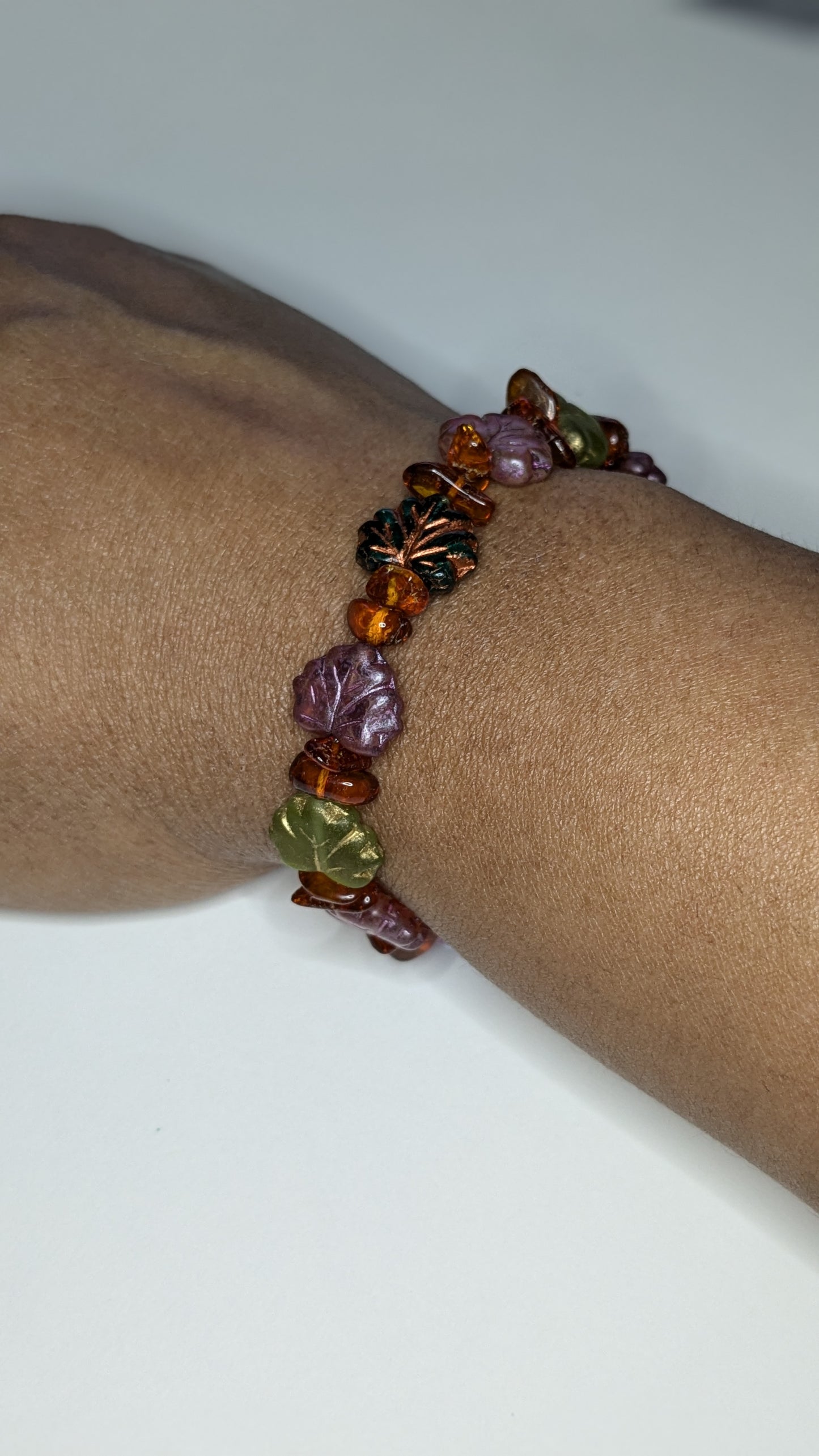 Autumn Colors -- Czech Glass Pressed Leaf Bracelet