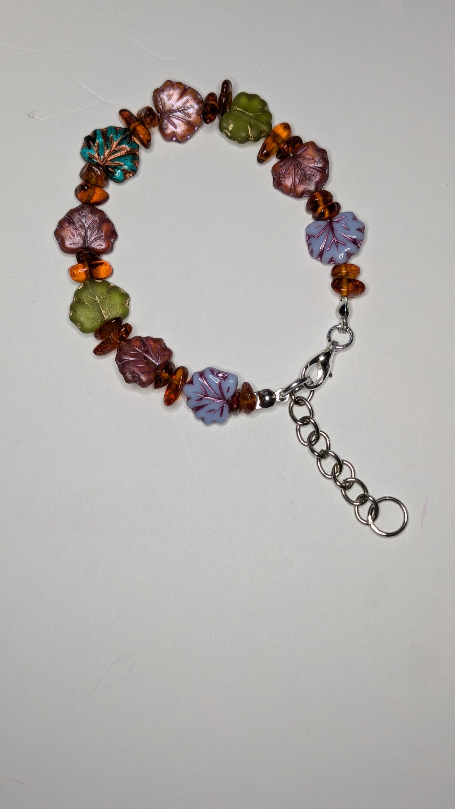 Autumn Colors -- Czech Glass Pressed Leaf Bracelet