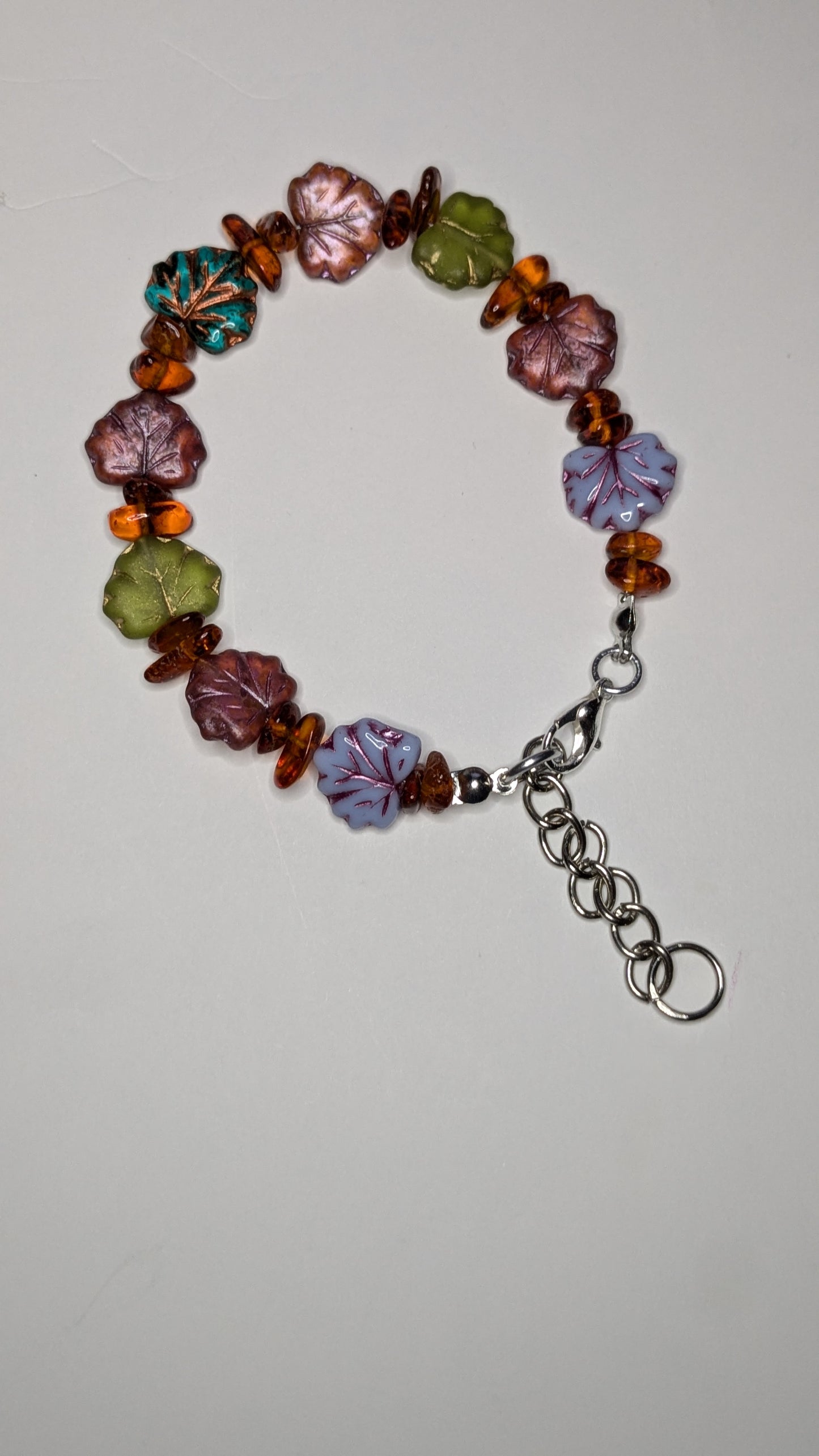 Autumn Colors -- Czech Glass Pressed Leaf Bracelet