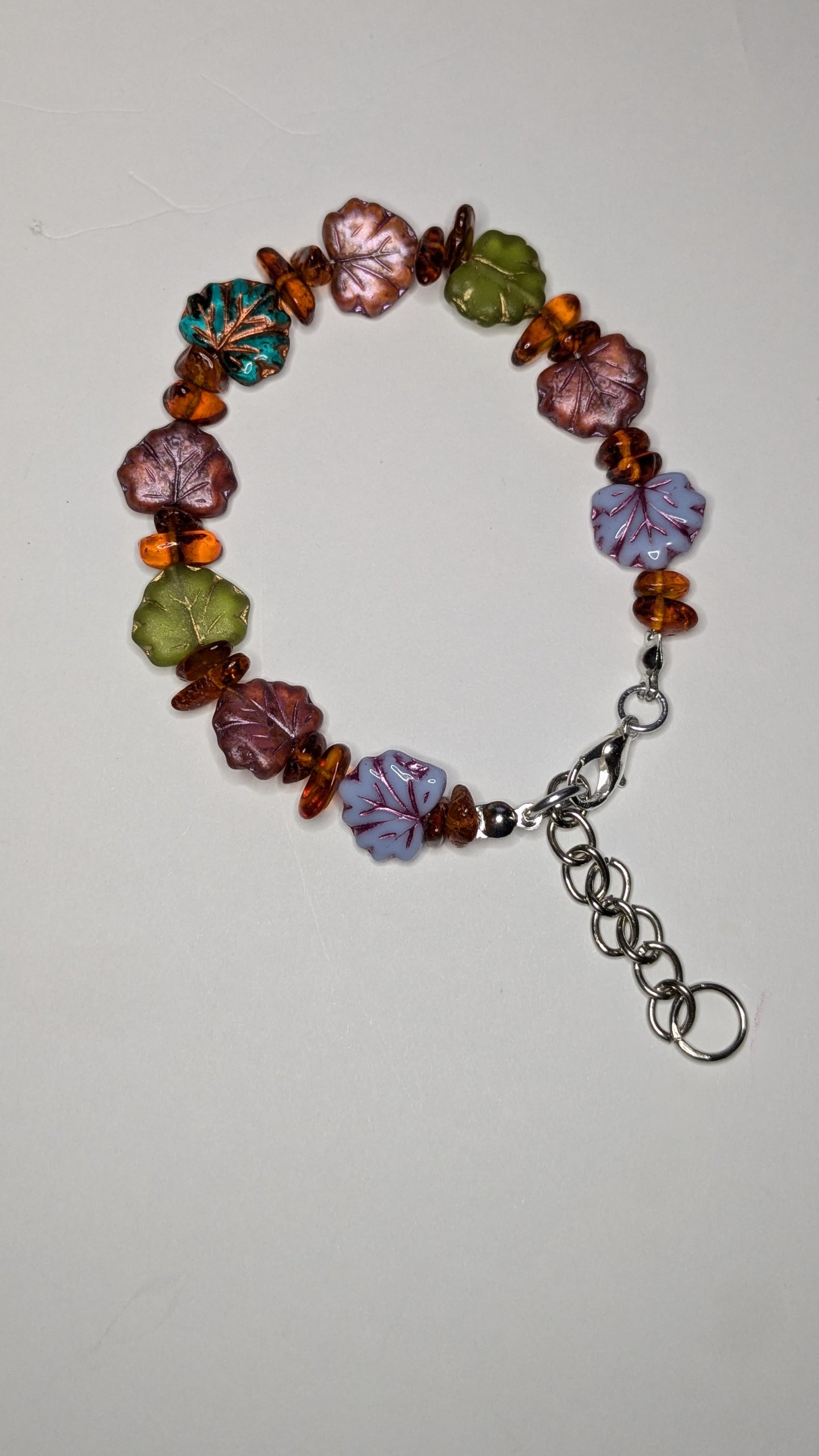 Autumn Colors -- Czech Glass Pressed Leaf Bracelet