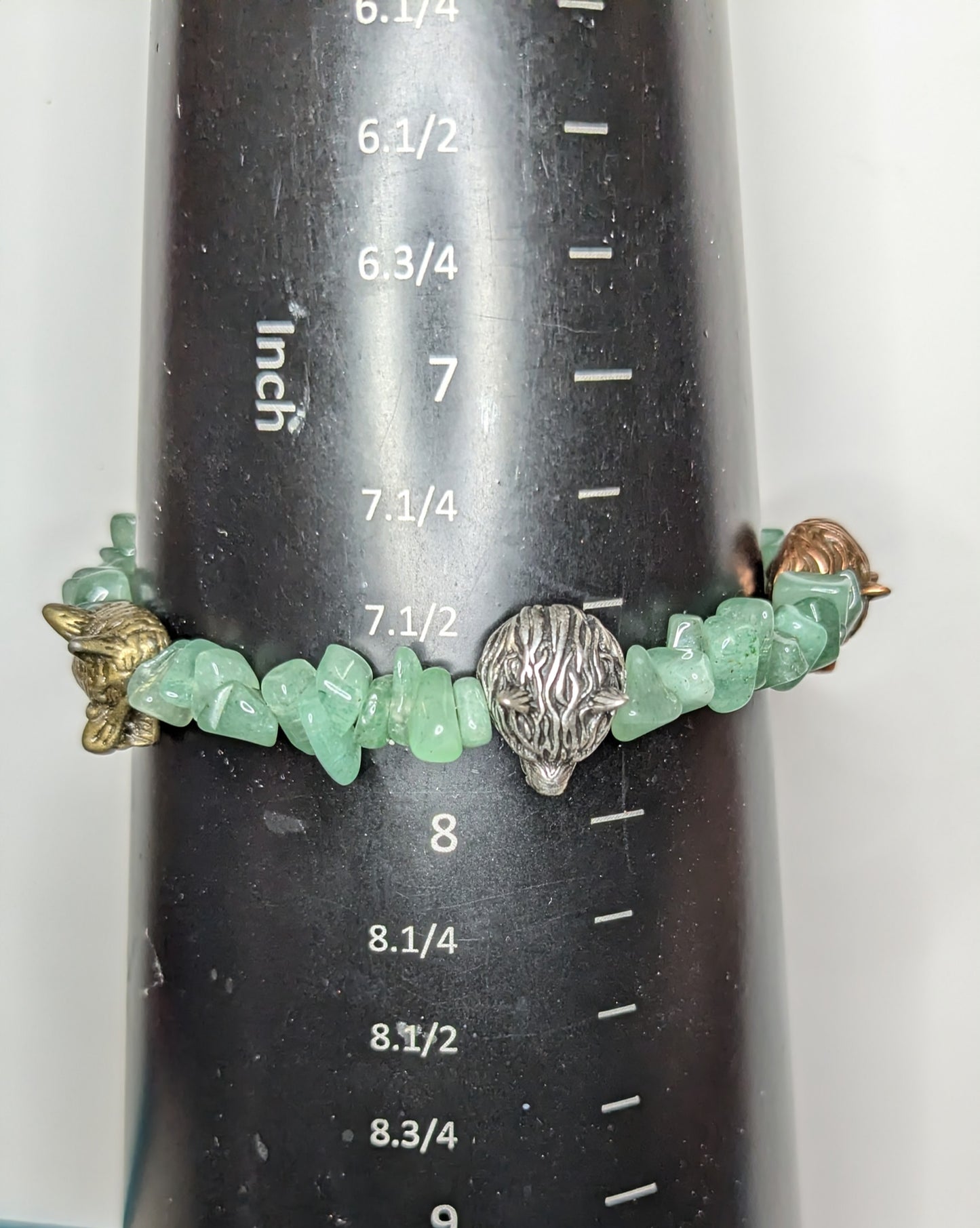 Wolf & Gems-Green Aventurine and Metal Wolf Head Charms Beaded Bracelet