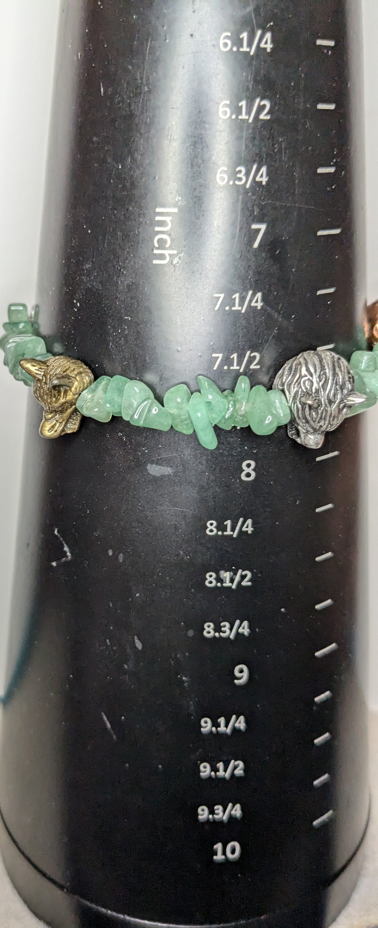 Wolf & Gems-Green Aventurine and Metal Wolf Head Charms Beaded Bracelet