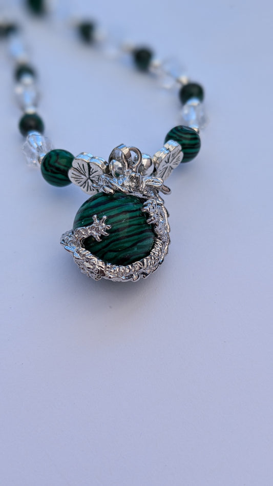 Malachite Beaded Necklace with Dragon Pendant