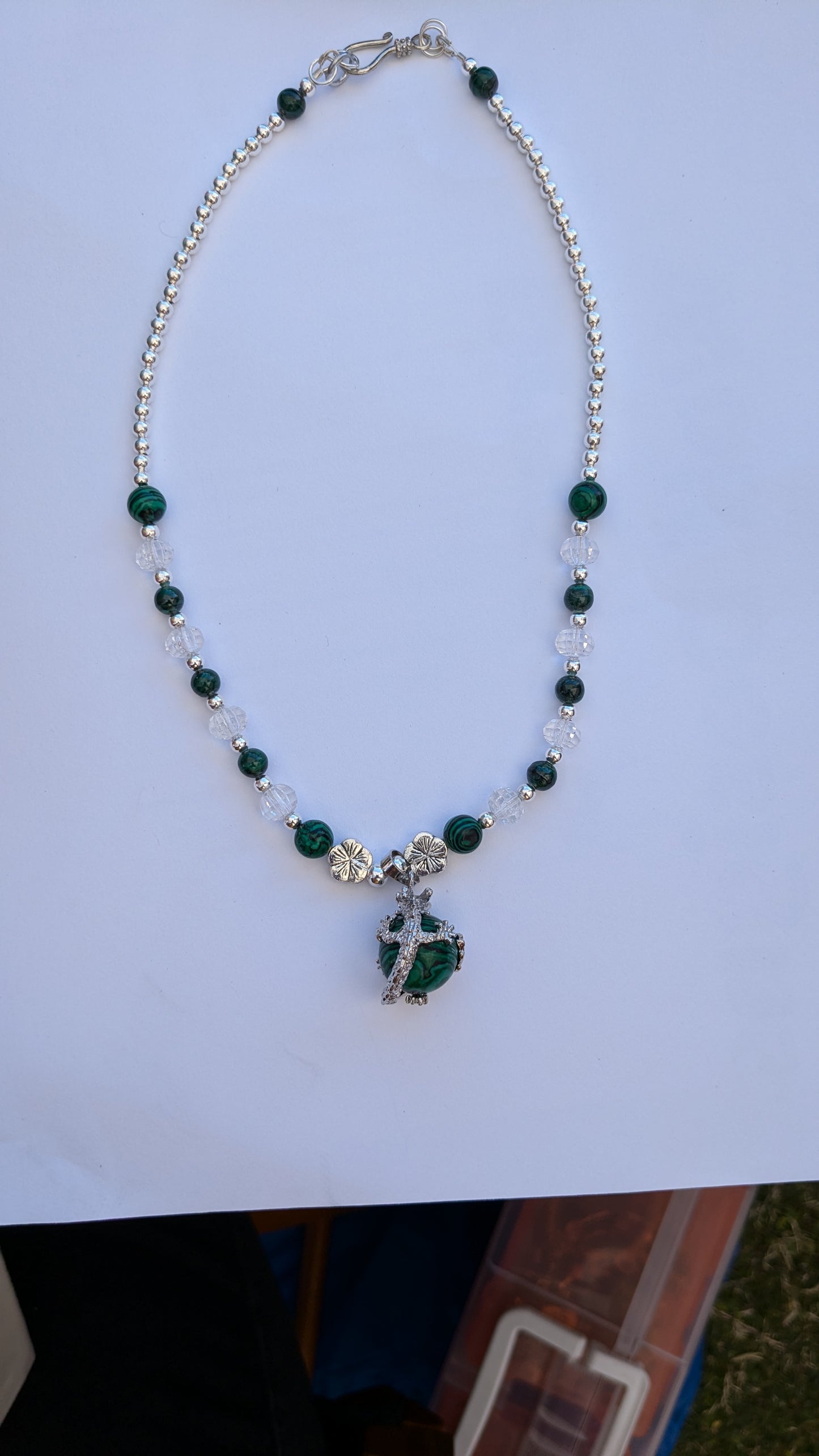 Malachite Beaded Necklace with Dragon Pendant