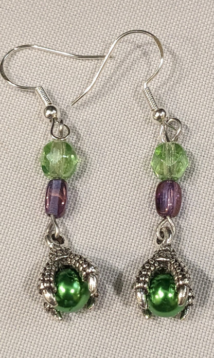 Dragon Claw Earring with Czech Glass Accents