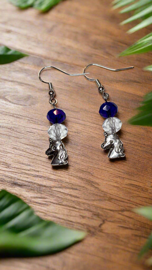 Unicorn and Crystal Dangle Earrings