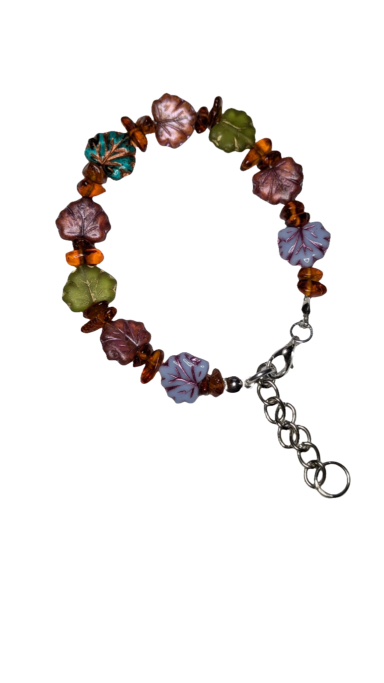 Autumn Colors -- Czech Glass Pressed Leaf Bracelet