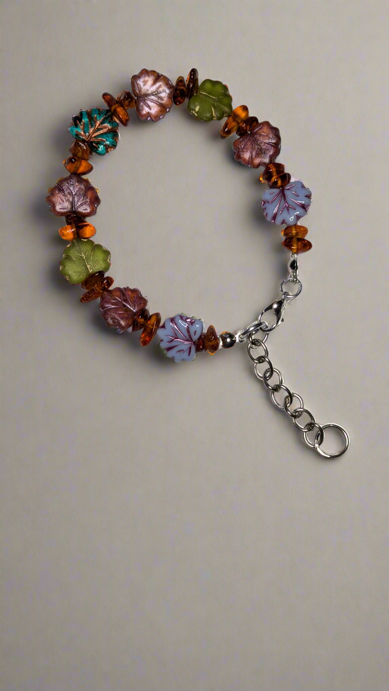 Autumn Colors -- Czech Glass Pressed Leaf Bracelet