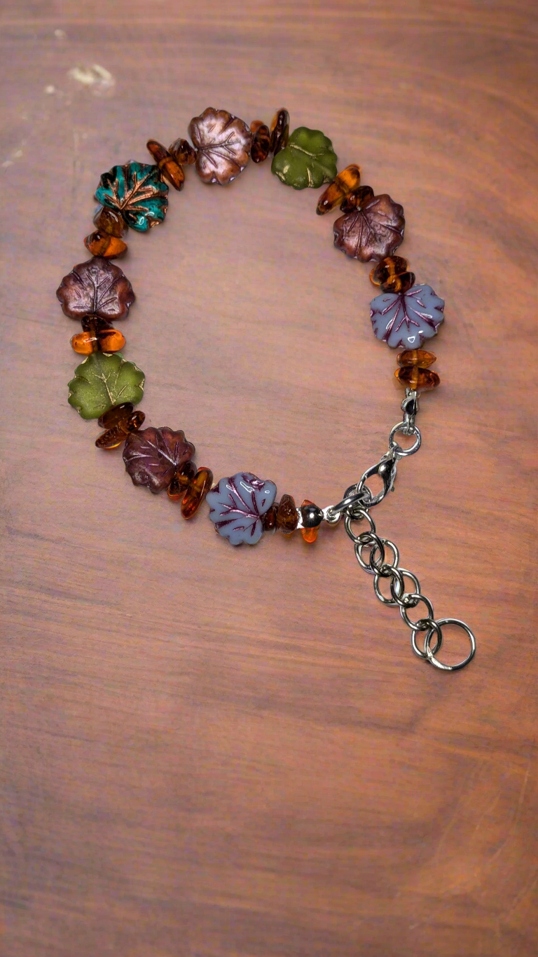 Autumn Colors -- Czech Glass Pressed Leaf Bracelet