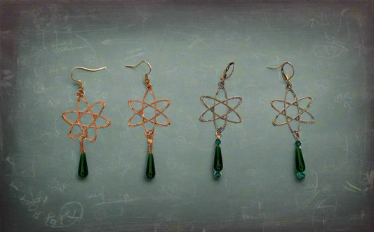 Atomic symbol dangle earrings