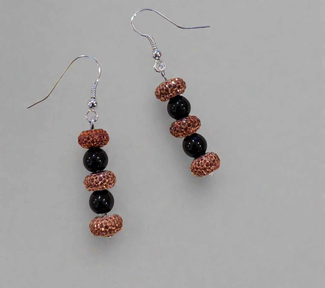 Black and Orange Sparkly Dangle Earrings