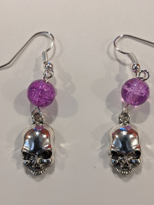 Silver Skull Dangle Earrings Beaded Earrings Dragon & Wolf Designs   