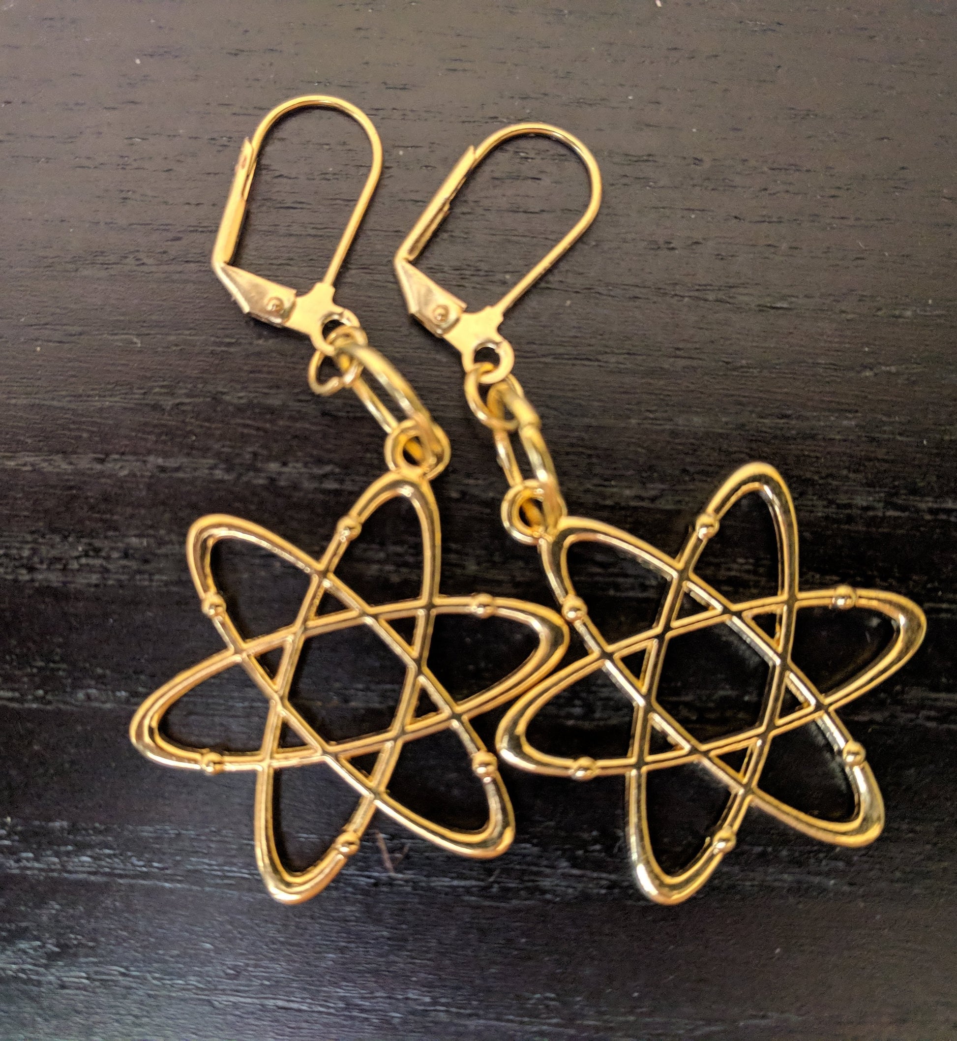 Atomic symbol dangle earrings Dangle Earrings Dragon & Wolf Designs GOLD LEVERBACK 
