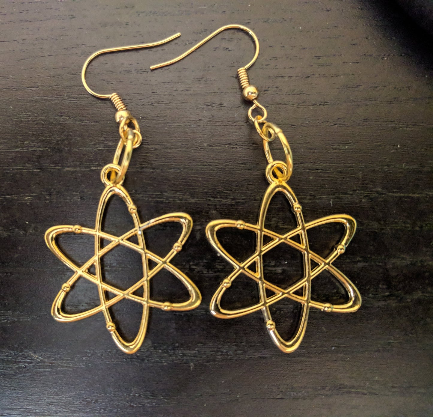 Atomic symbol dangle earrings Dangle Earrings Dragon & Wolf Designs GOLD FRENCH HOOK 