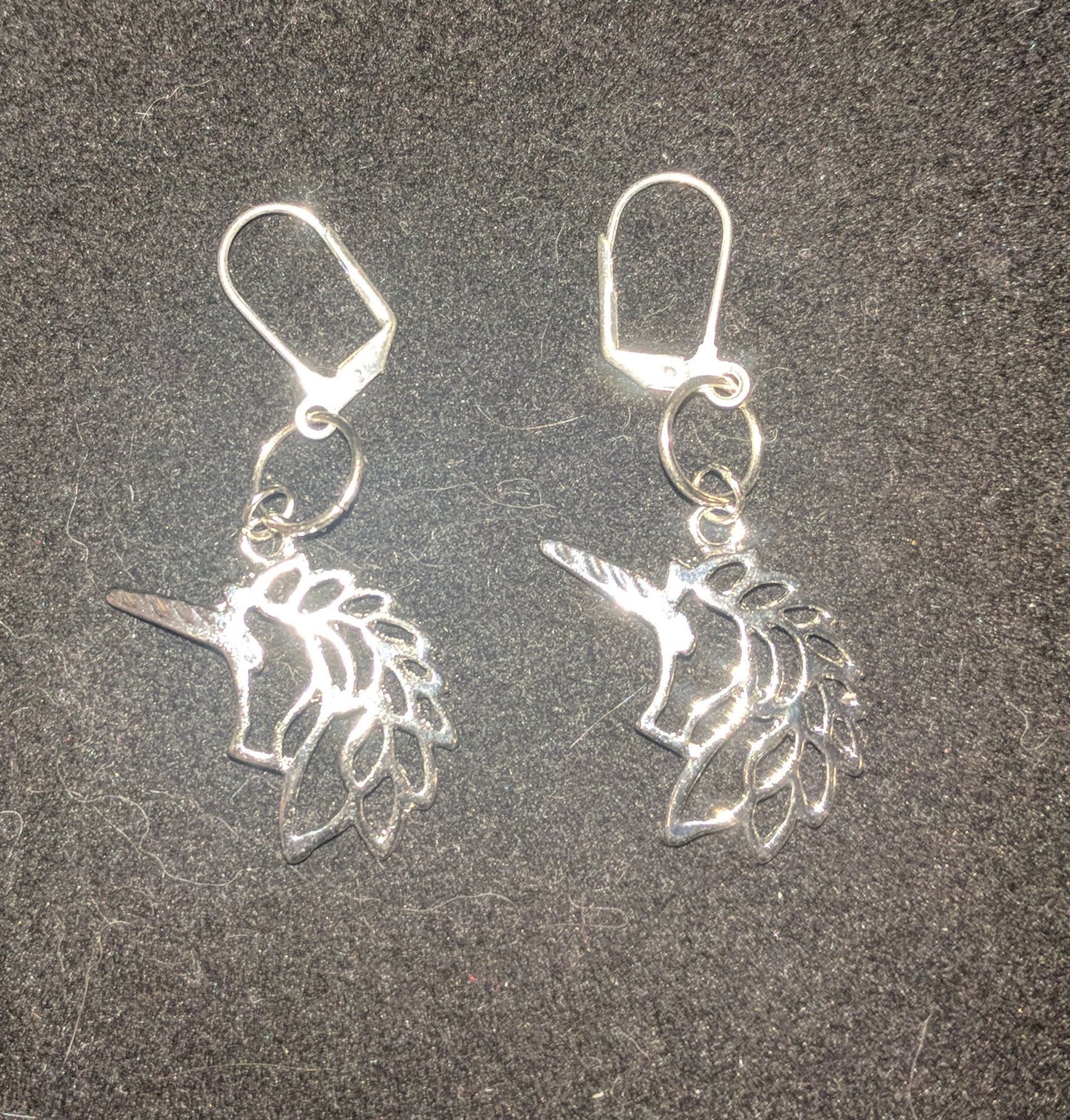 Unicorn earrings! Dangle Earrings Dragon & Wolf Designs Silver toned  