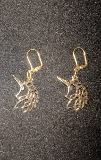 Unicorn earrings! Dangle Earrings Dragon & Wolf Designs Gold toned  