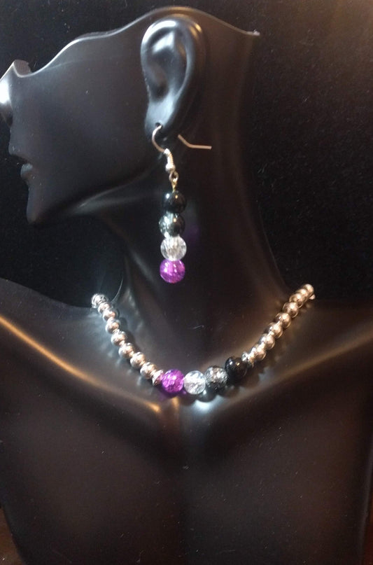 Asexual pride beaded earring and necklace set Beaded Jewelry Sets Dragon & Wolf Designs   