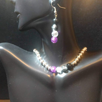 Asexual pride beaded earring and necklace set Beaded Jewelry Sets Dragon & Wolf Designs   