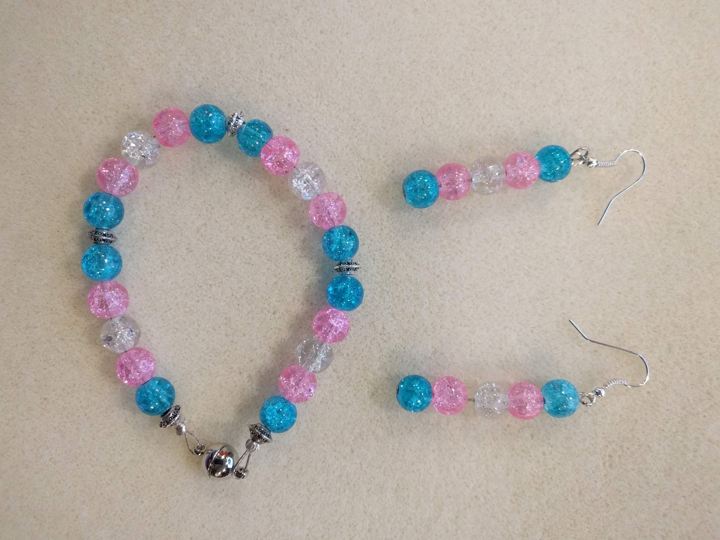 Trans pride beaded bracelet and earrings set Beaded Jewelry Sets Dragon & Wolf Designs   