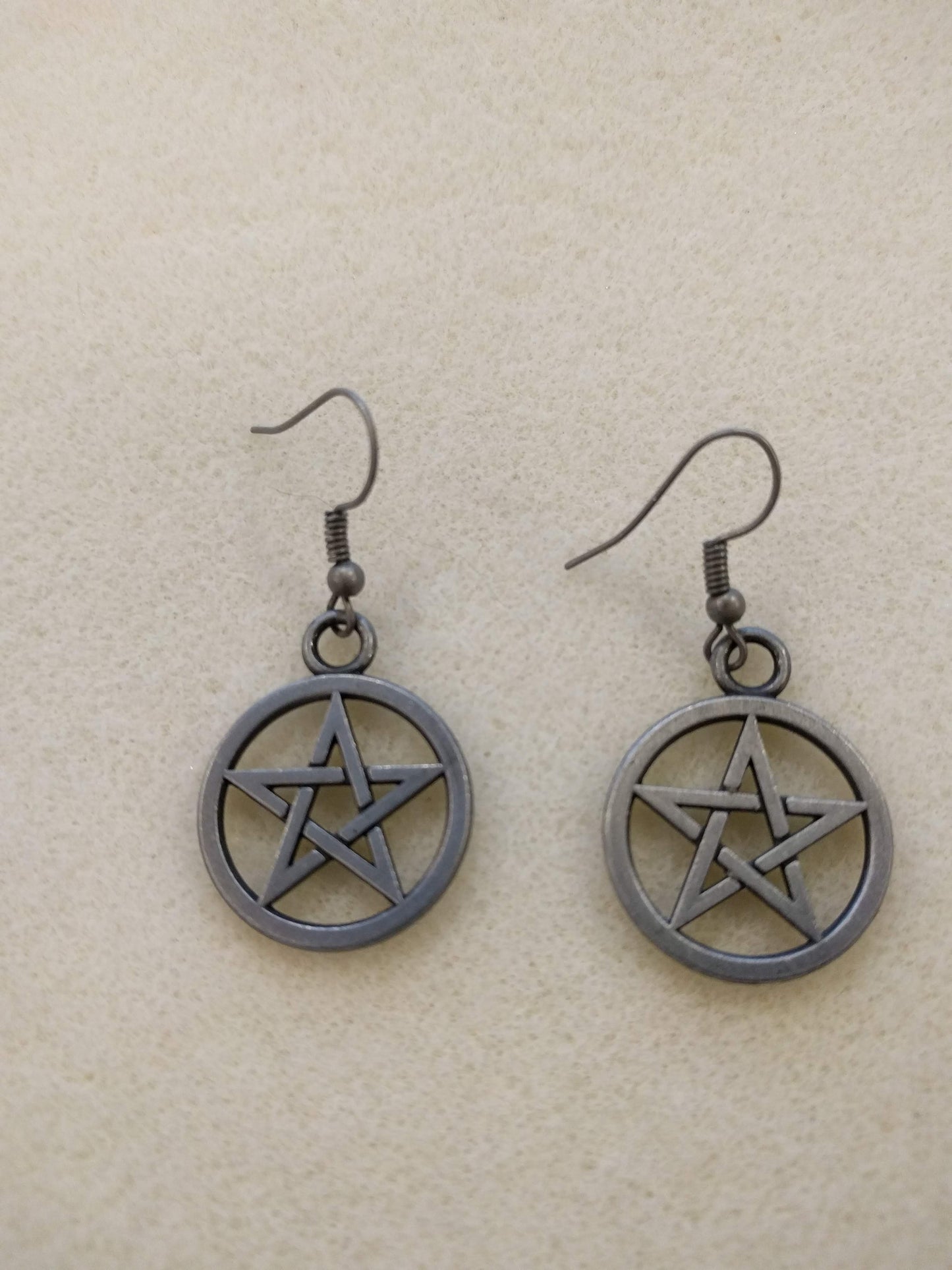 Pentagram Pagan Wiccan Spiritual Dangle Earrings Dangle Earrings Dragon & Wolf Designs Powder Grey  