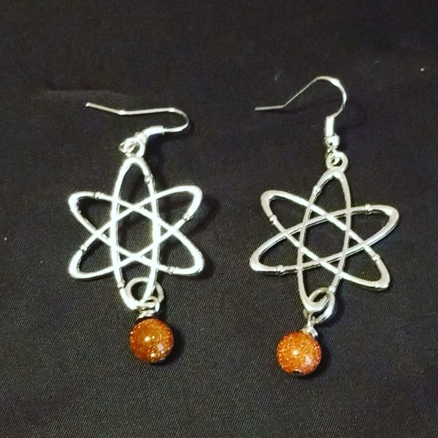 Atomic symbol dangle earrings Dangle Earrings Dragon & Wolf Designs SILVER W GOLDSTONE BEAD FRENCH HOOK 