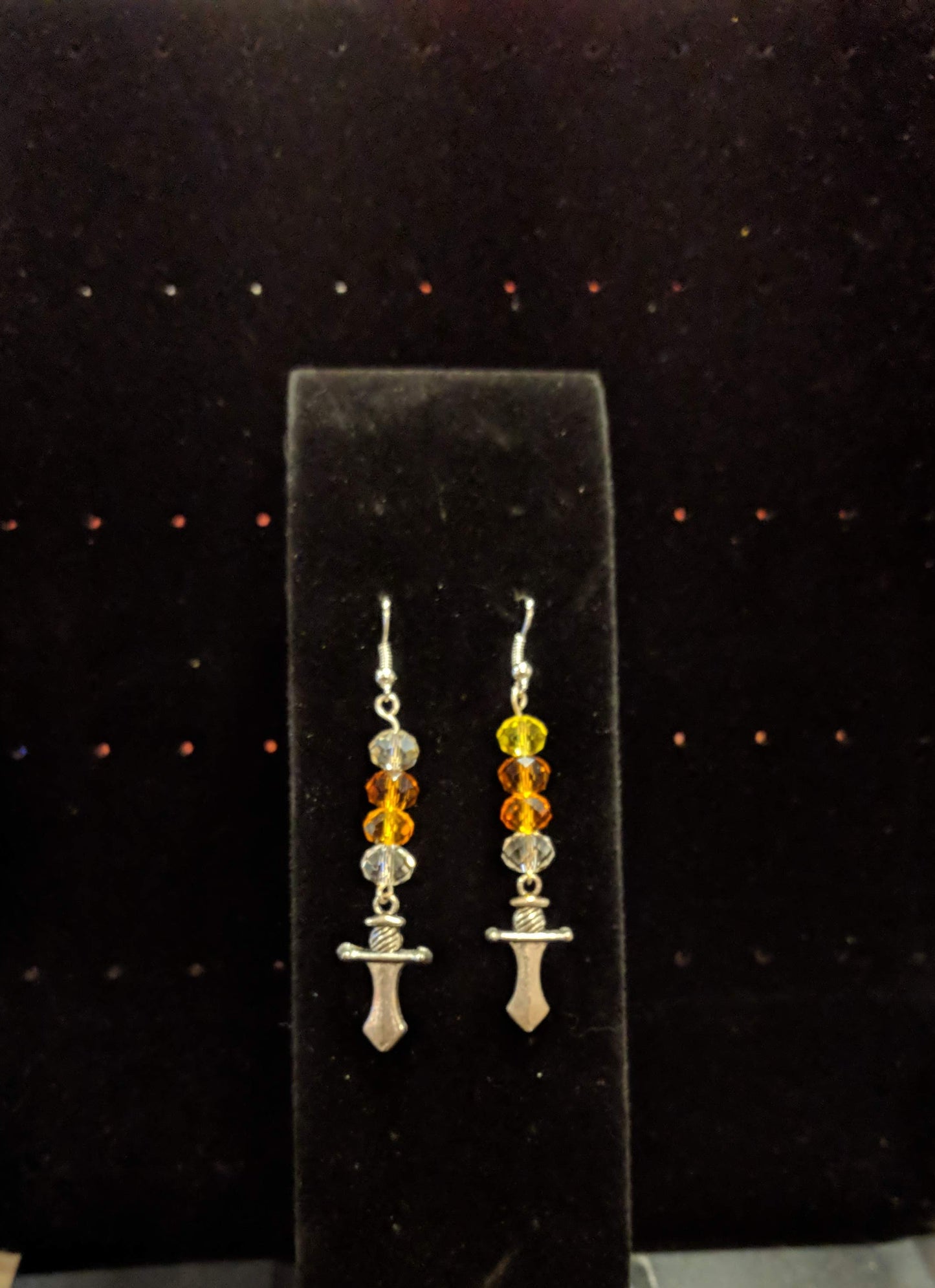 Silver Dagger Dangle Earrings Beaded Earrings Dragon & Wolf Designs Beaded  