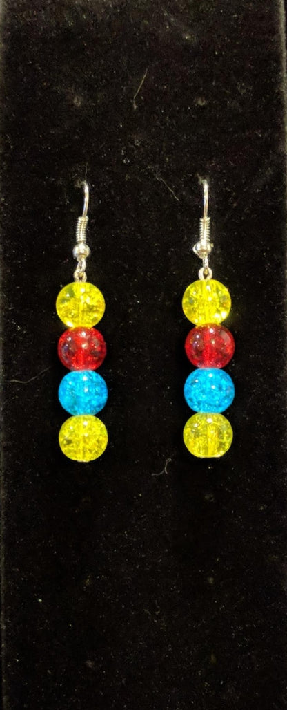 Beaded Dangle Earrings Beaded Earrings Dragon & Wolf Designs Yellow & Red & Blue & Yellow  