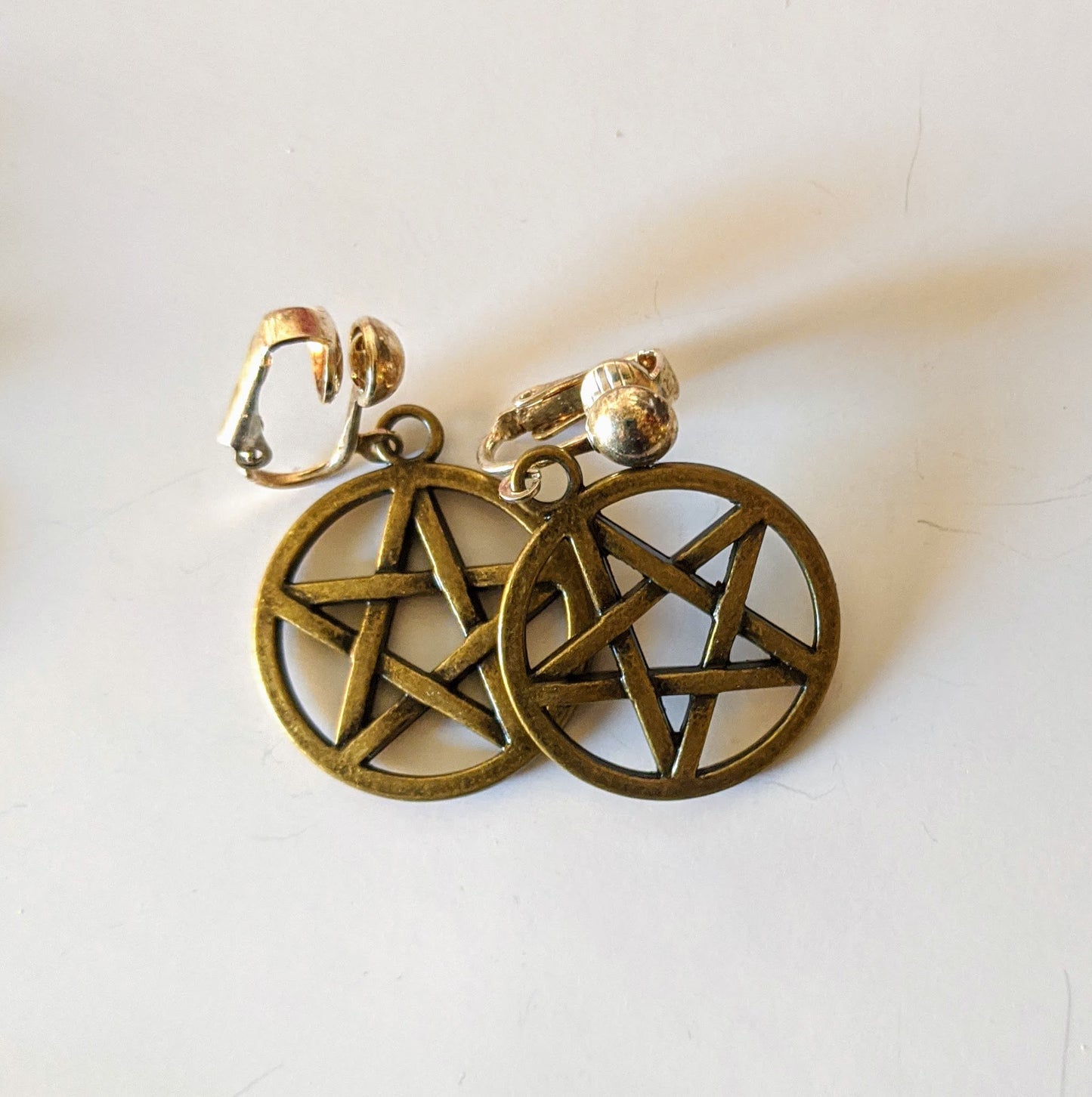 Pentagram Pagan Wiccan Spiritual Dangle Earrings Dangle Earrings Dragon & Wolf Designs Bronze  