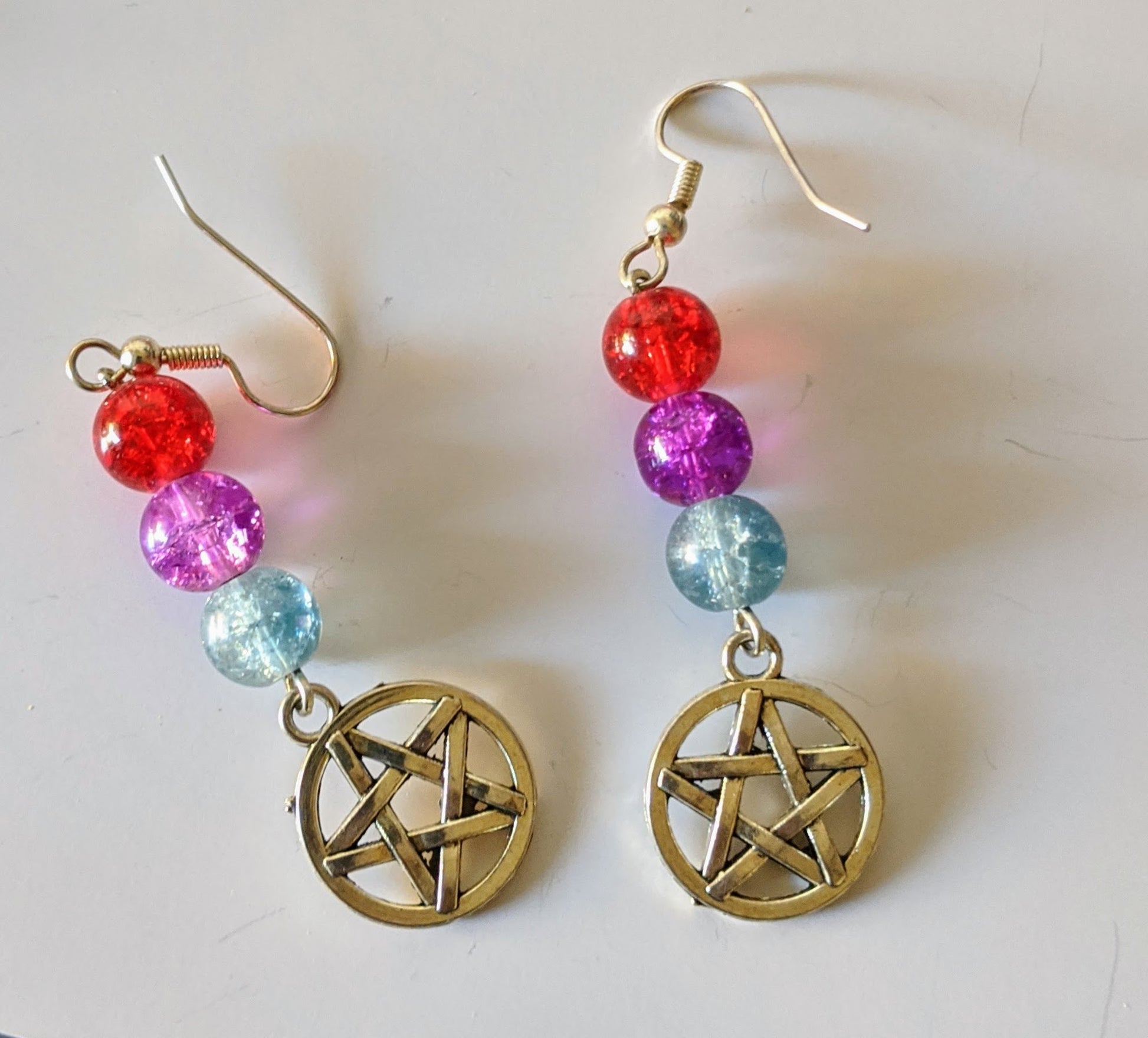 Pentagram Pagan Wiccan Spiritual Dangle Earrings Dangle Earrings Dragon & Wolf Designs bi pride small  