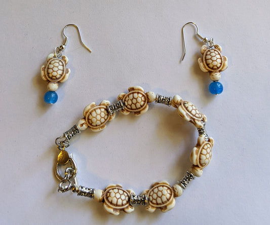 White stone turtle beaded bracelet and earring set Beaded Jewelry Sets Dragon & Wolf Designs Set  