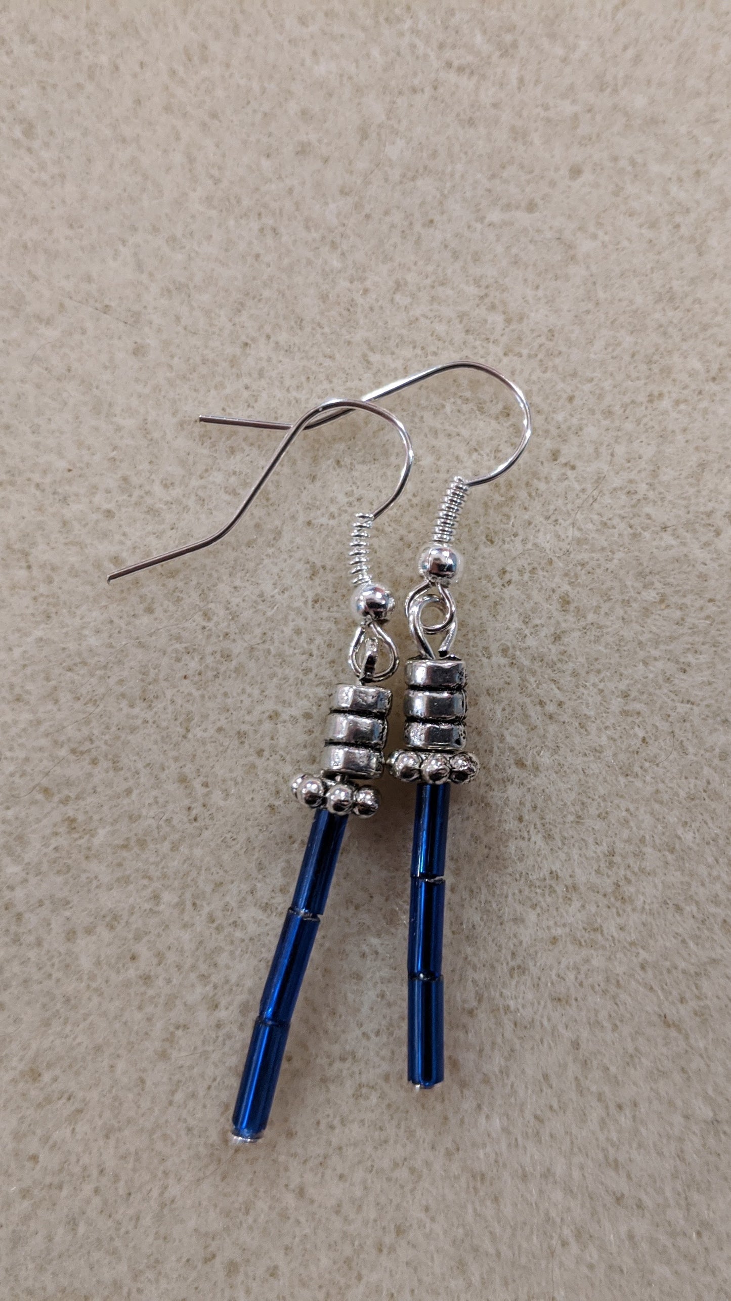 Laser Sword Earrings Beaded Earrings Dragon & Wolf Designs Dark Blue  