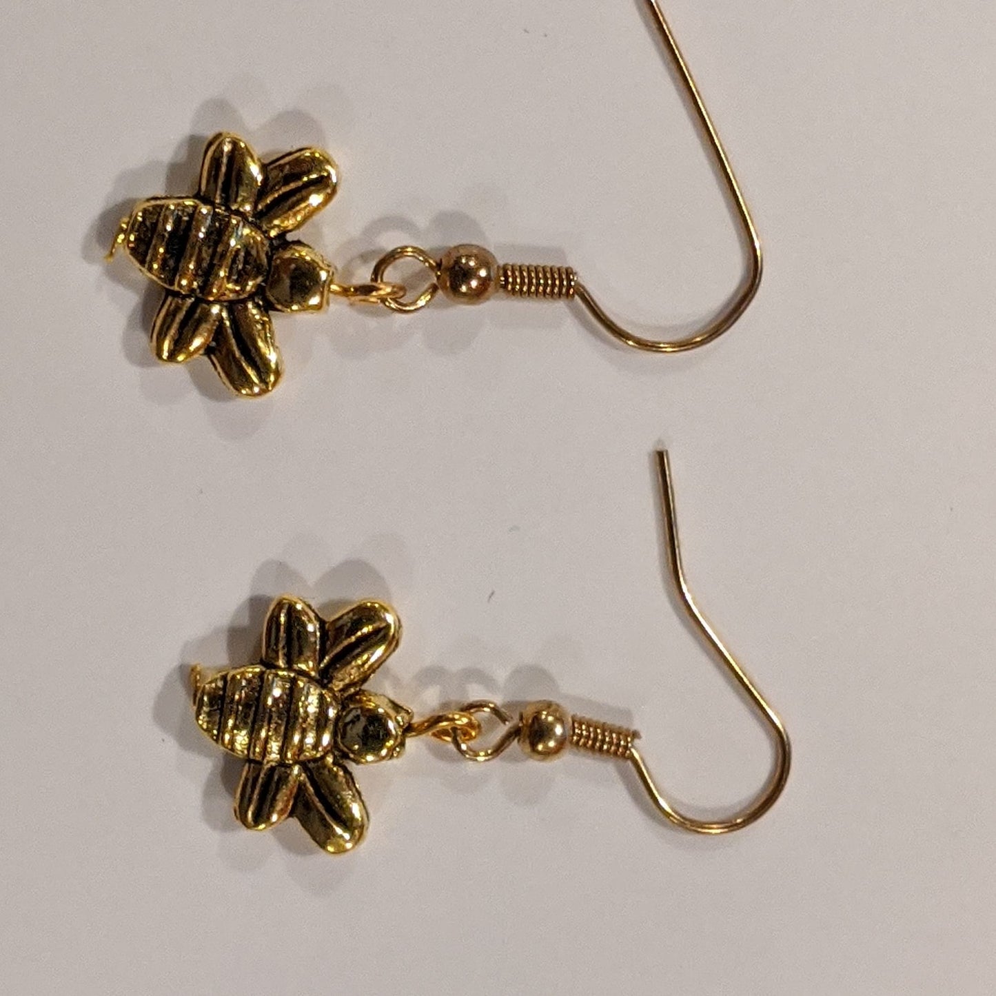 Gold Toned Bee Dangle Earrings Dangle Earrings Dragon & Wolf Designs   