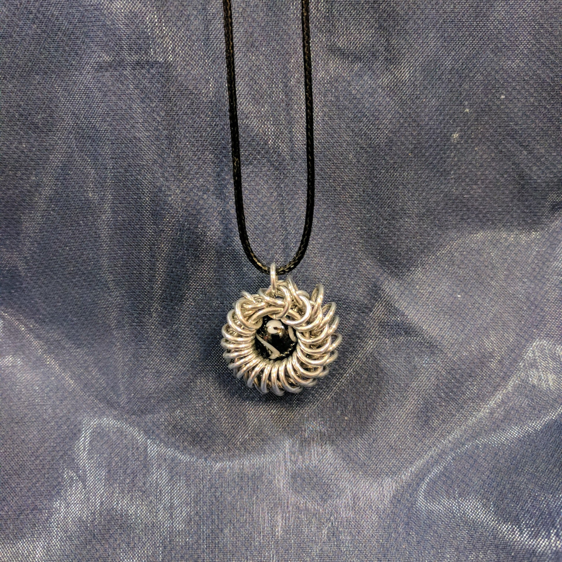 Whirly Gig Chainmail Pendant with Agate Bead Necklaces Dragon & Wolf Designs   