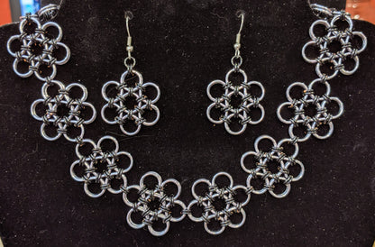 Japanese Flower Chainmail Jewelry Set Chainmail Jewelry Sets Dragon & Wolf Designs   