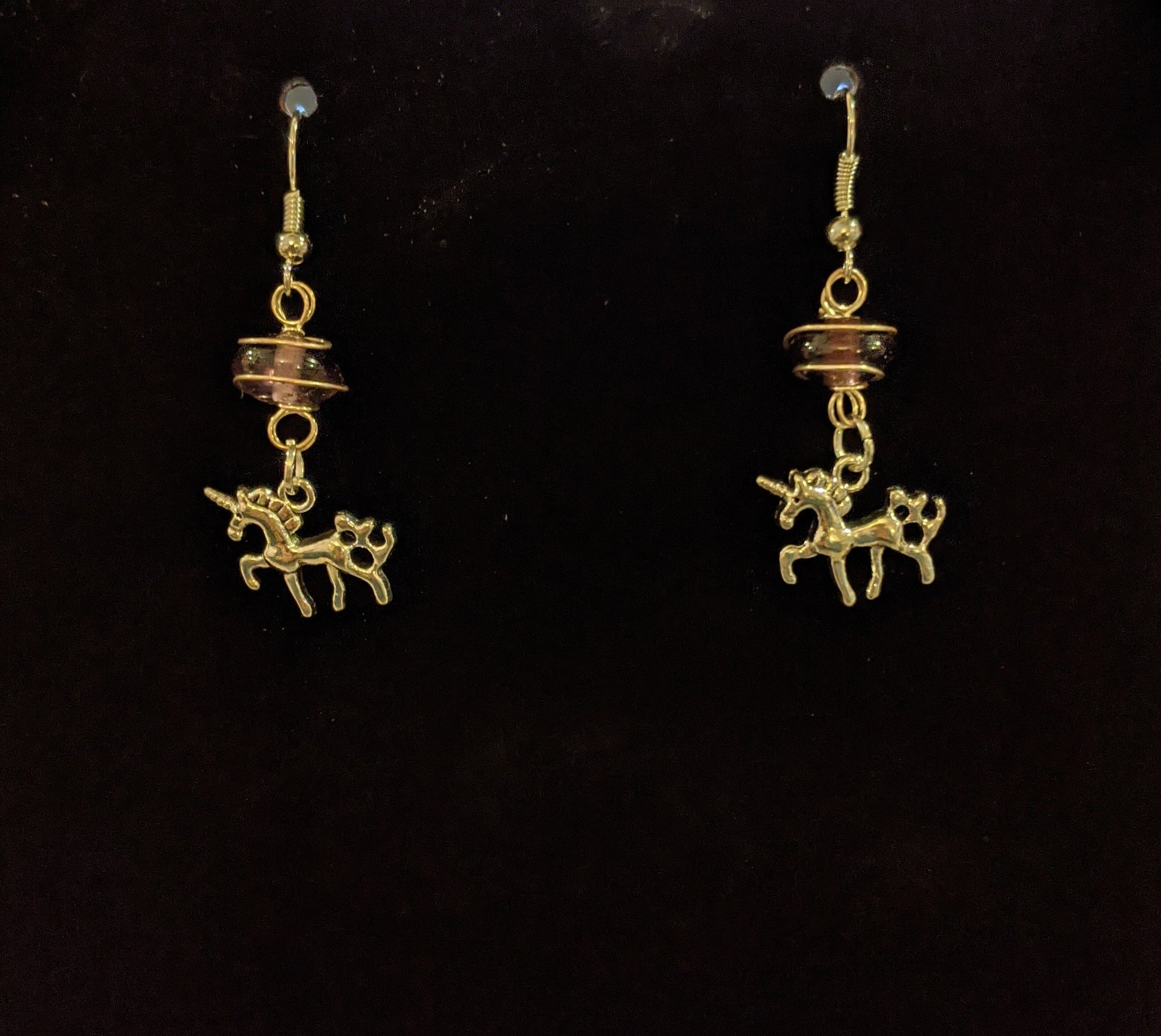 Magestic Unicorn and Amethyst Beaded Earrings Beaded Earrings Dragon & Wolf Designs   