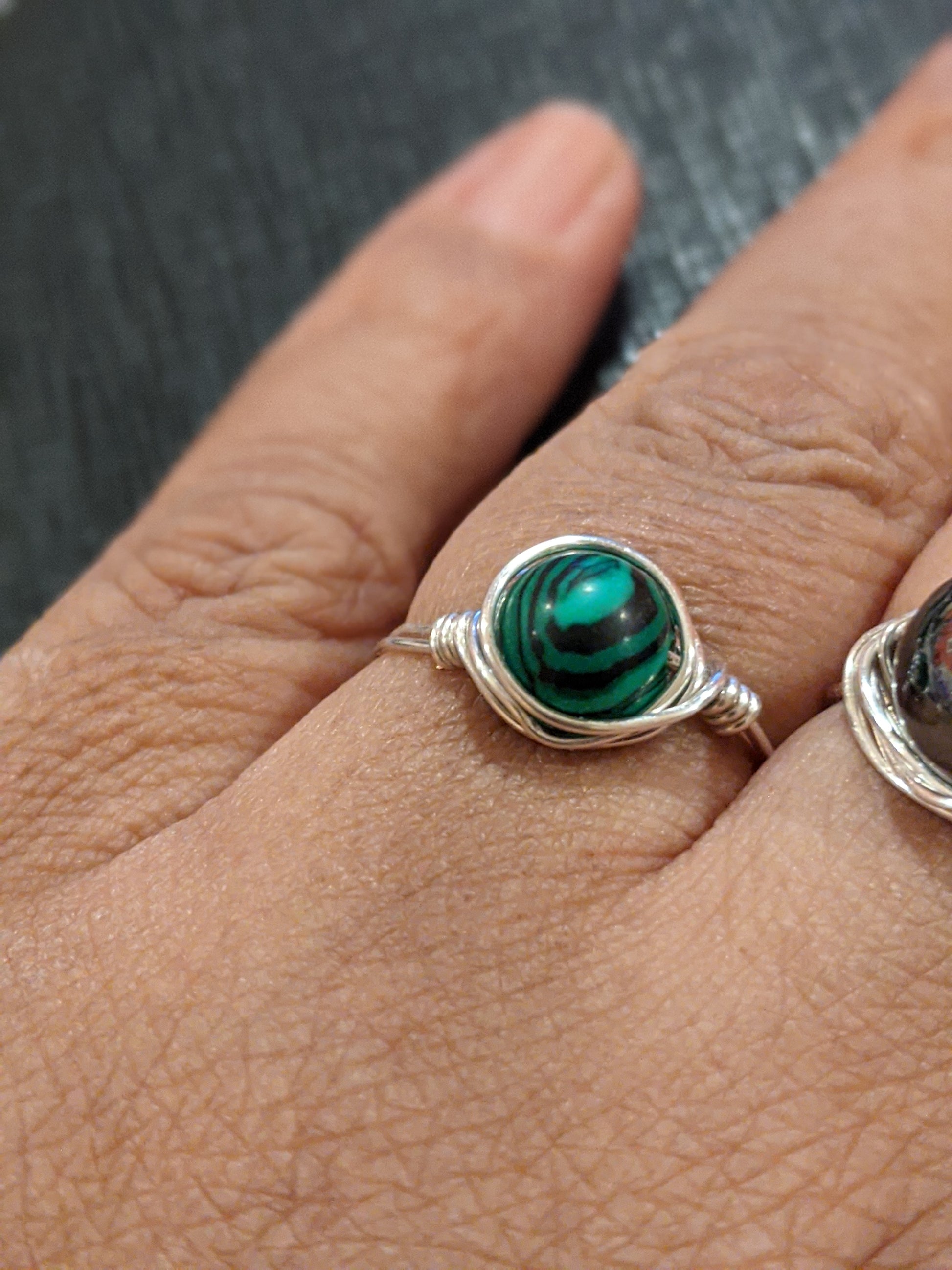Wire Wrapped Gemstone Rings Rings Dragon & Wolf Designs Malachite  