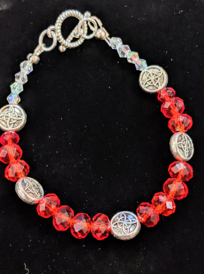 Red, silver and crystal Beaded Bracelet Beaded Bracelets Dragon & Wolf Designs   